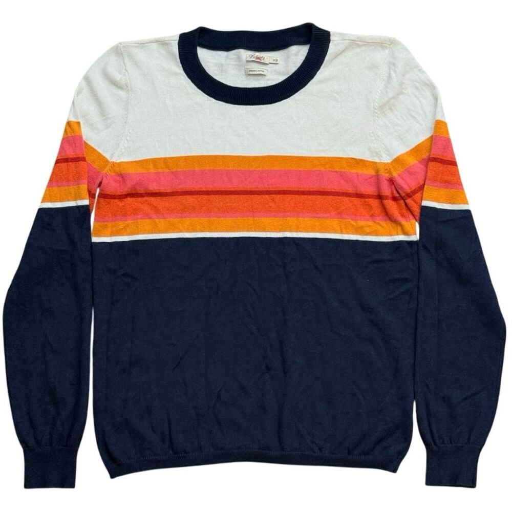 Faherty Brand Organic Cotton Striped Crewneck Knit Long Sleeve Sweater Medium